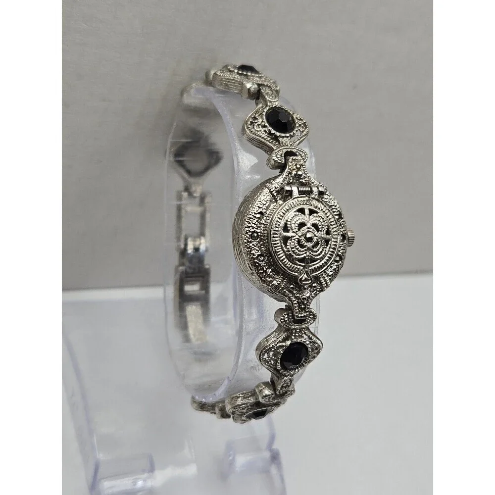 Cassani Womens Hidden Dial Bracelet Watch Black Silver Tone Quartz New Battery